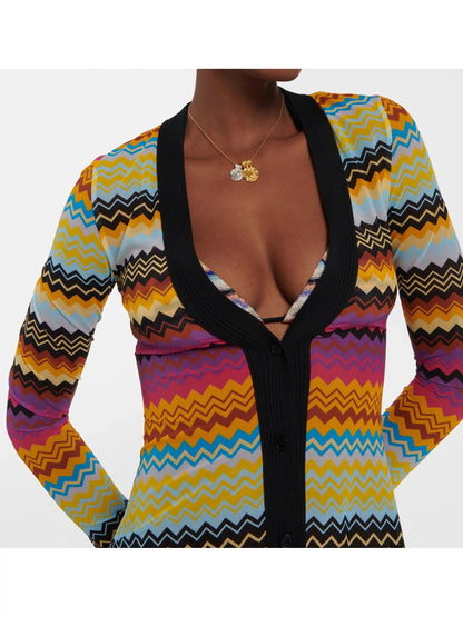 Multicolored Tulle Zigzag Cover up Cardigan Dress - Dresses