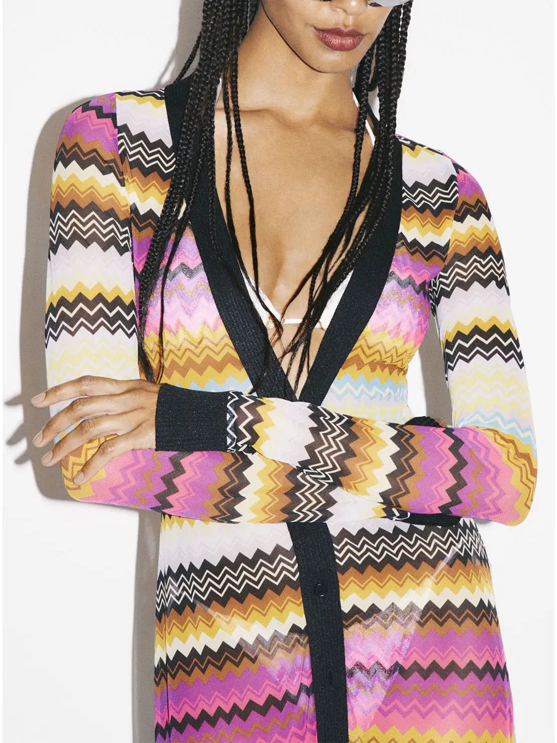 Multicolored Tulle Zigzag Cover up Cardigan Dress - Dresses