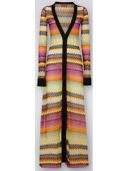 Multicolored Tulle Zigzag Cover up Cardigan Dress - Dresses