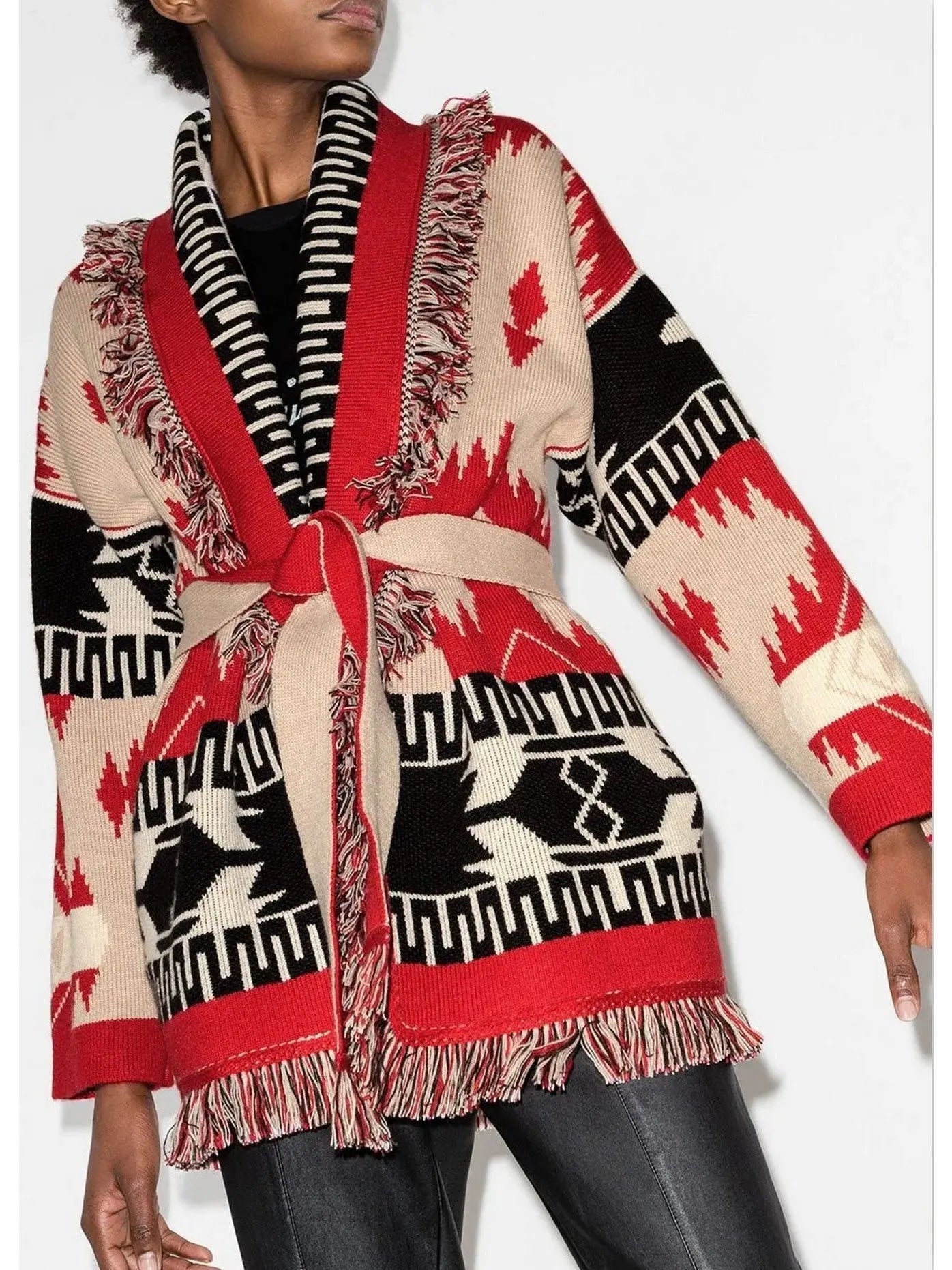 Native Printed Fringed Oversized Cardigan - Sweaters & Knitwear