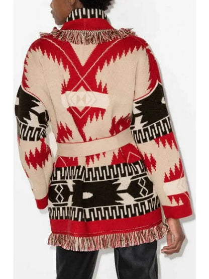 Native Printed Fringed Oversized Cardigan - Sweaters & Knitwear