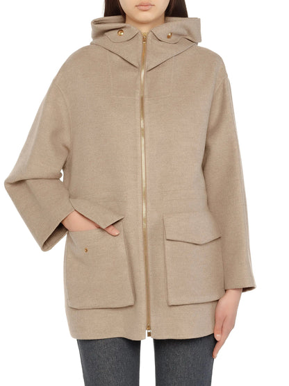 Natural Hooded Zipped Wool Jacket - Jackets