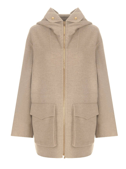 Natural Hooded Zipped Wool Jacket - Jackets