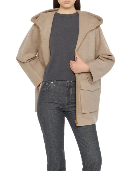 Natural Hooded Zipped Wool Jacket - Jackets