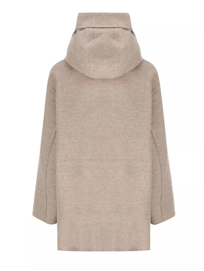 Natural Hooded Zipped Wool Jacket - Jackets