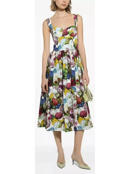 Nocturnal Floral Print Corset Sundress - small - Dresses