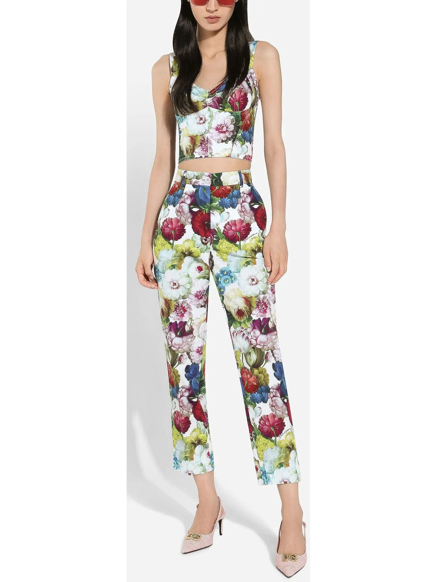 Nocturnal Flower Print Corset Top and Pant Set - Suits & Sets