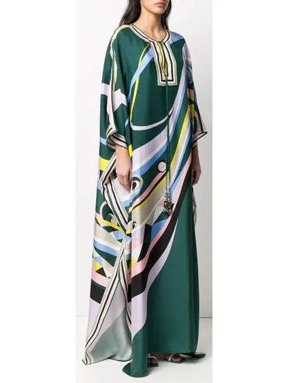 Occhi Print Silk Kaftan Green - Dresses