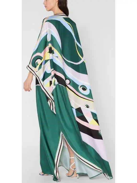 Occhi Print Silk Kaftan Green - Dresses