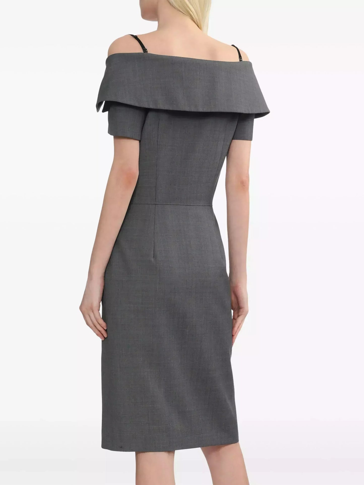 Off-Shoulder Button-Down Tailored-Style Dress in Grey - Dresses
