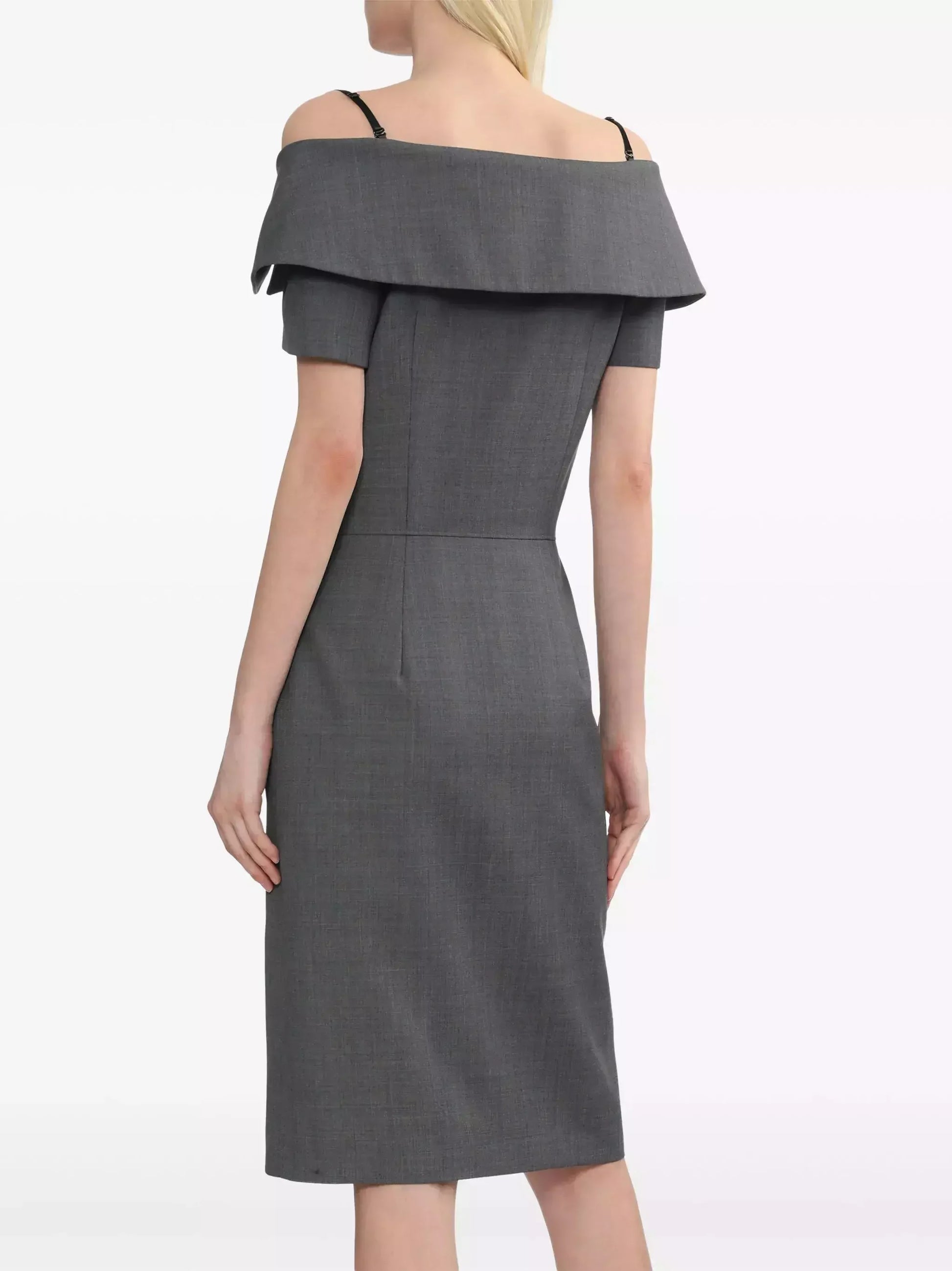 Off-Shoulder Button-Down Tailored-Style Dress in Grey - Dresses