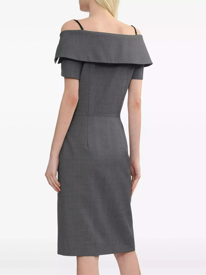 Off-Shoulder Button-Down Tailored-Style Dress in Grey - Dresses
