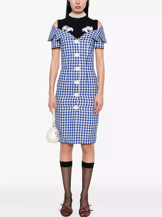 Off-Shoulder Button-Down Tailored-Style Gingham Dress - Dresses