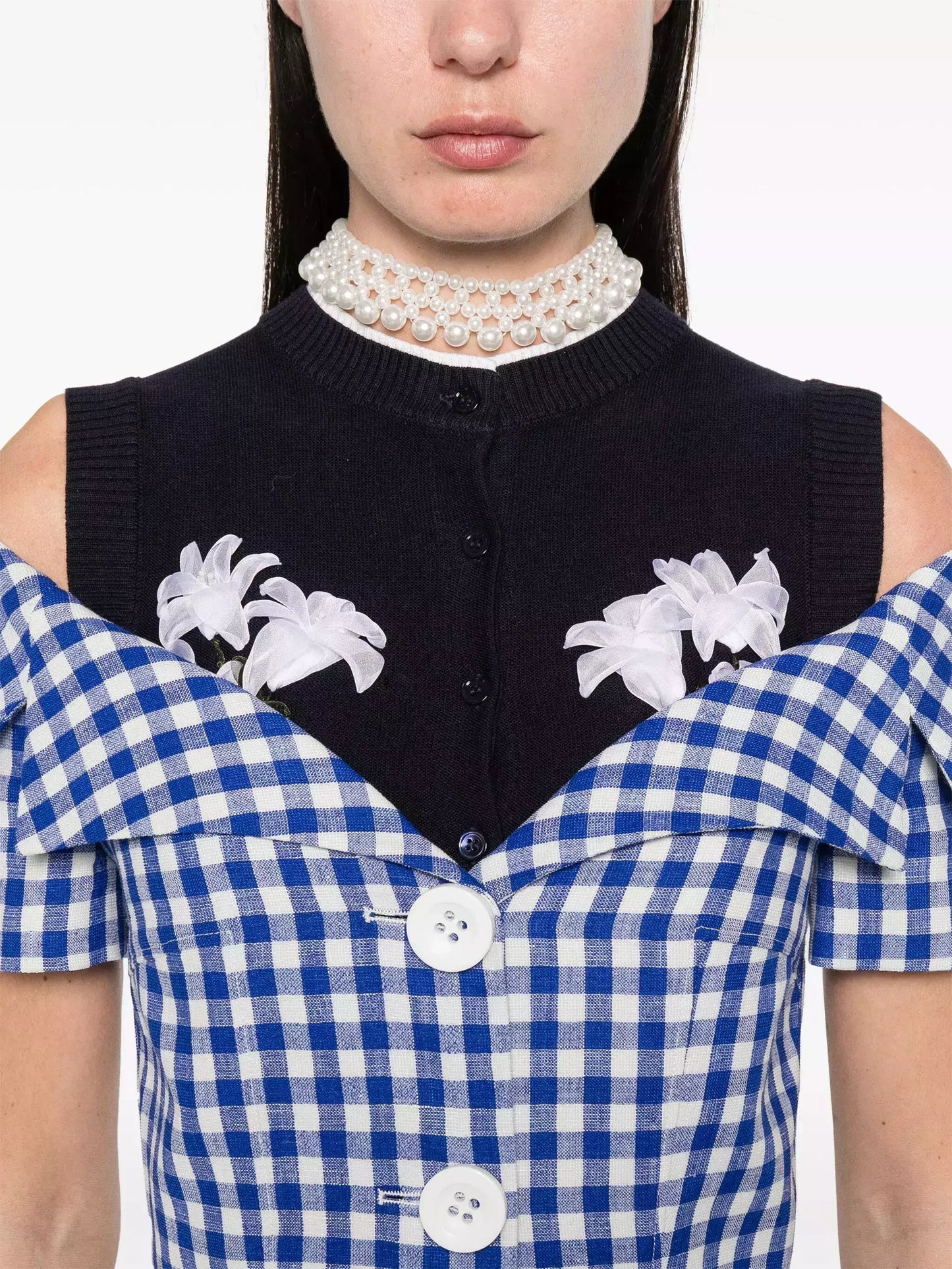 Off-Shoulder Button-Down Tailored-Style Gingham Dress - Dresses