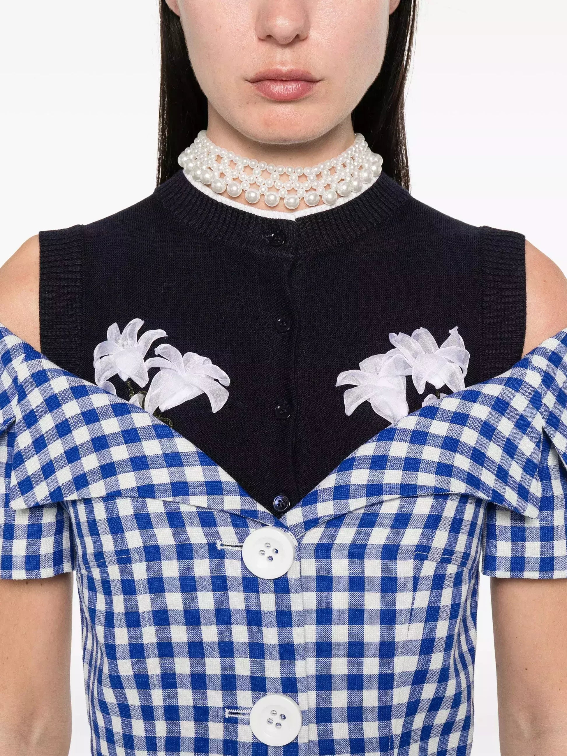 Off-Shoulder Button-Down Tailored-Style Gingham Dress - Dresses