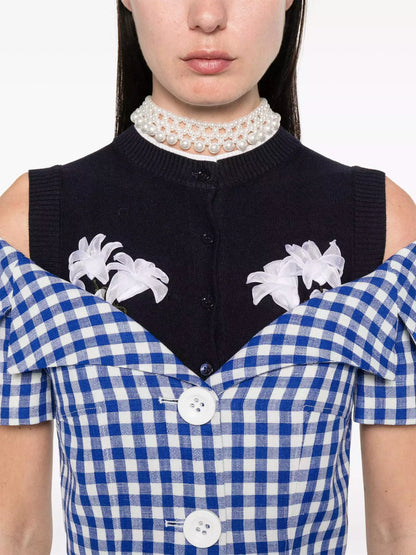 Off-Shoulder Button-Down Tailored-Style Gingham Dress - Dresses