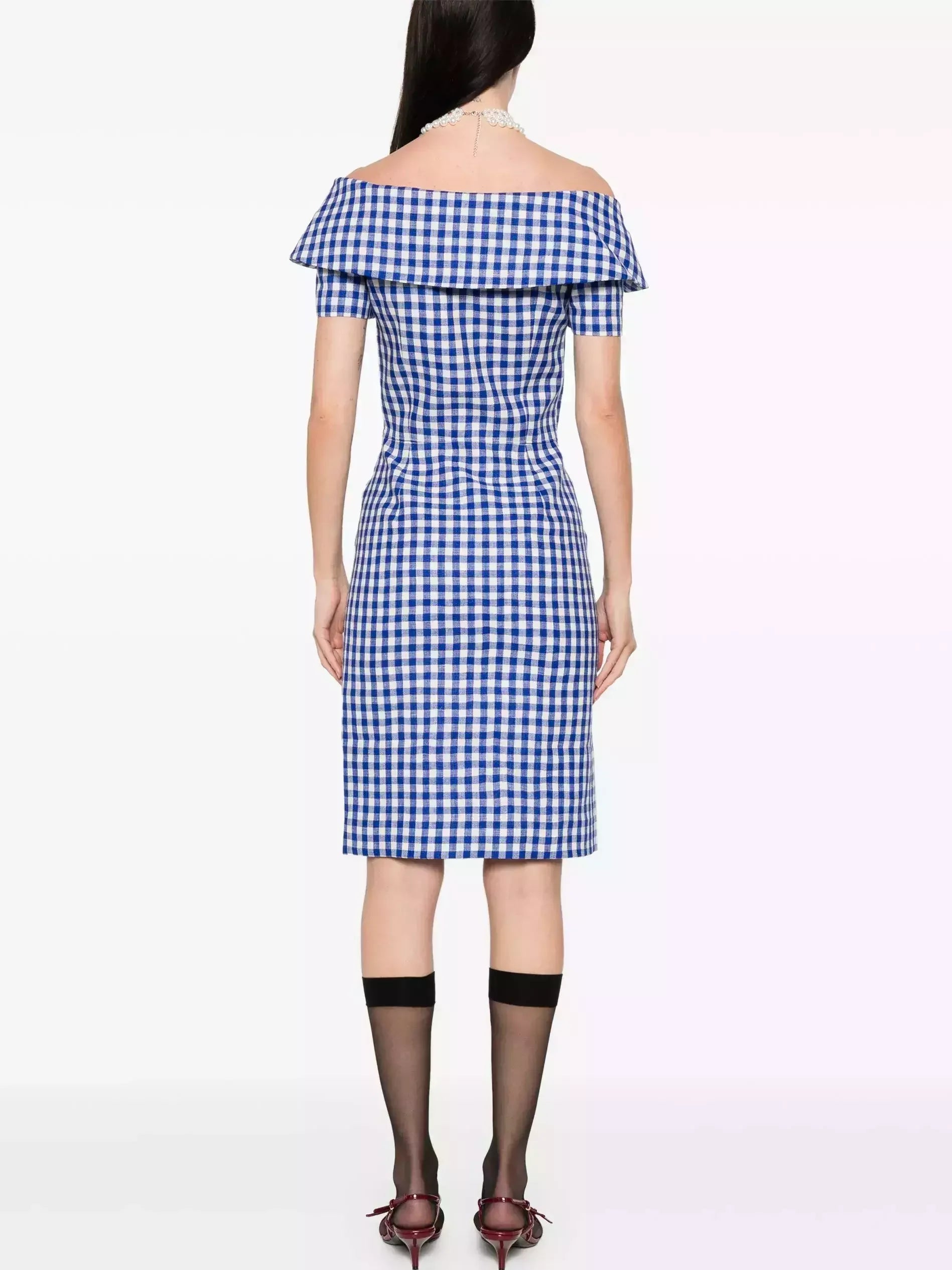 Off-Shoulder Button-Down Tailored-Style Gingham Dress - Dresses