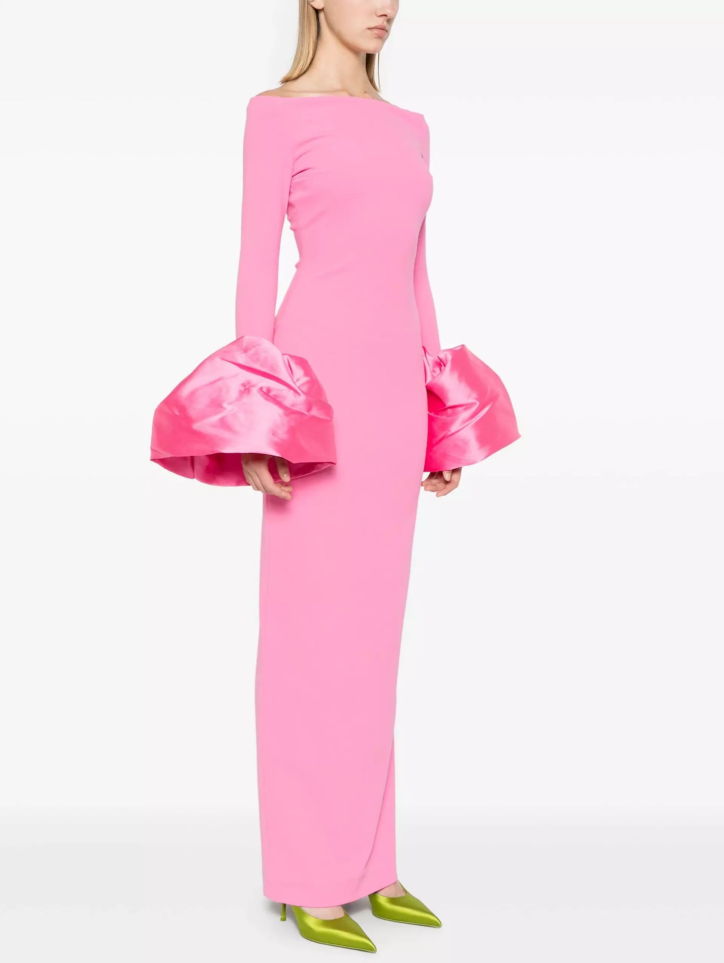 Off-Shoulder Gown with Oversized-Cuffs in Pink - Dresses