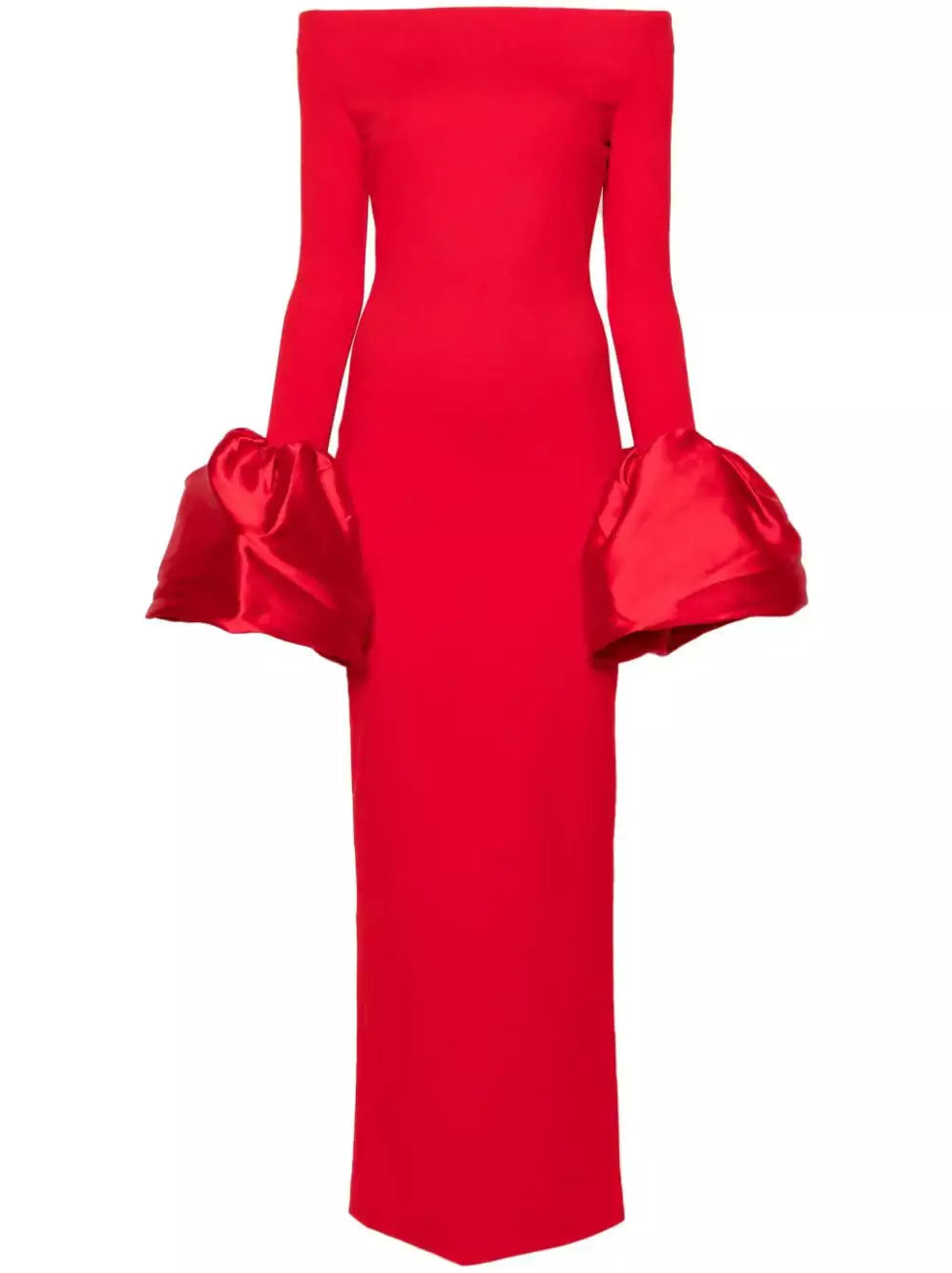 Off-Shoulder Gown with Oversized-Cuffs in Red - Dresses