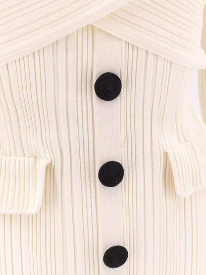 Off-Shoulder Ivory Knit Midi Dress - Dresses