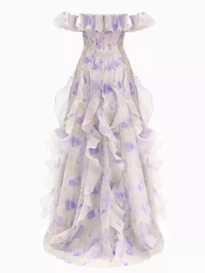 Off-Shoulder Ruffled Corseted Tiered Maxi Dress - Dresses