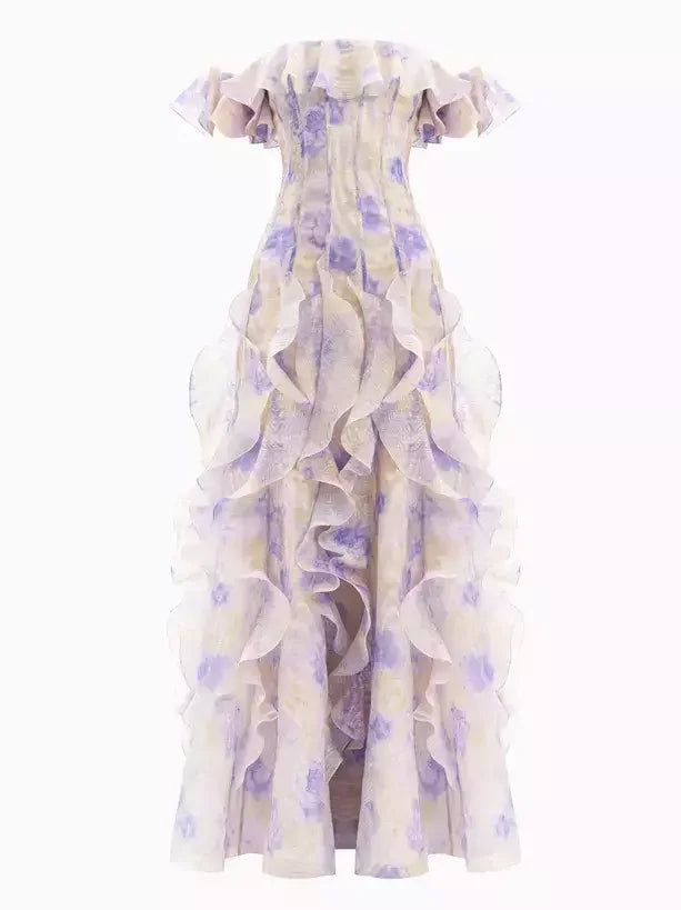 Off-Shoulder Ruffled Corseted Tiered Maxi Dress - Dresses