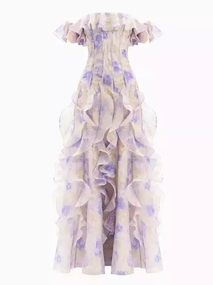 Off-Shoulder Ruffled Corseted Tiered Maxi Dress - Dresses