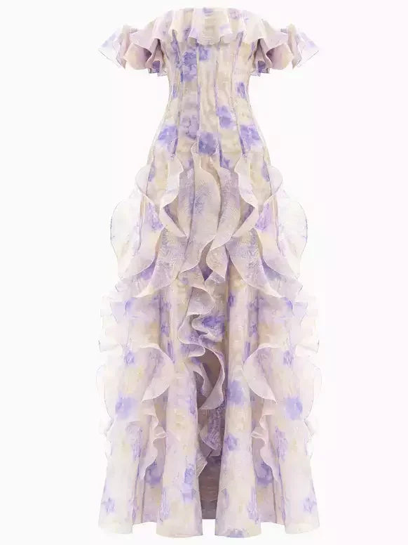 Off-Shoulder Ruffled Corseted Tiered Maxi Dress - S - Dresses
