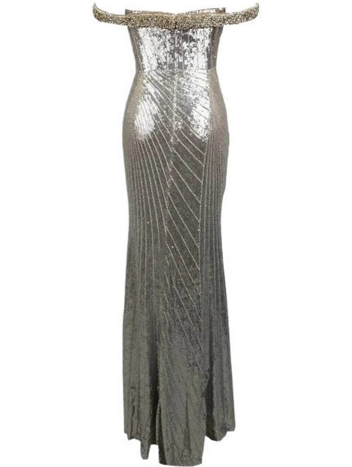 Off-Shoulder Sequin and Crystal Embellished Gown - Dresses