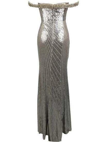 Off-Shoulder Sequin and Crystal Embellished Gown - Dresses