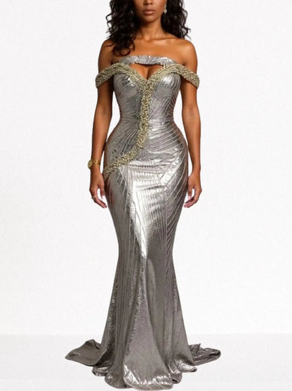 Off-Shoulder Sequin and Crystal Embellished Gown - Small - Dresses