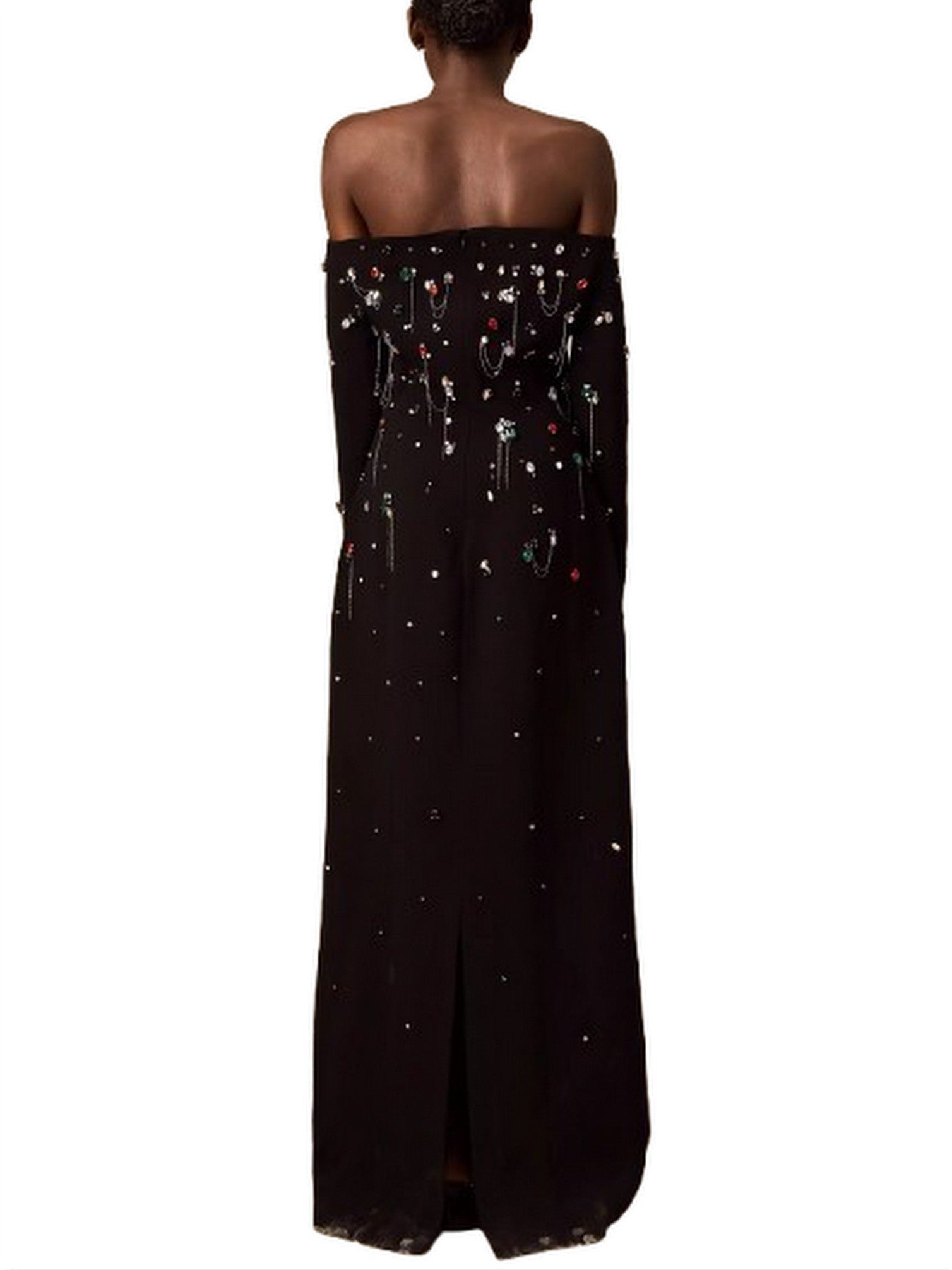 Off-The-Shoulder Dress with Rhinestones and Chains - Dresses
