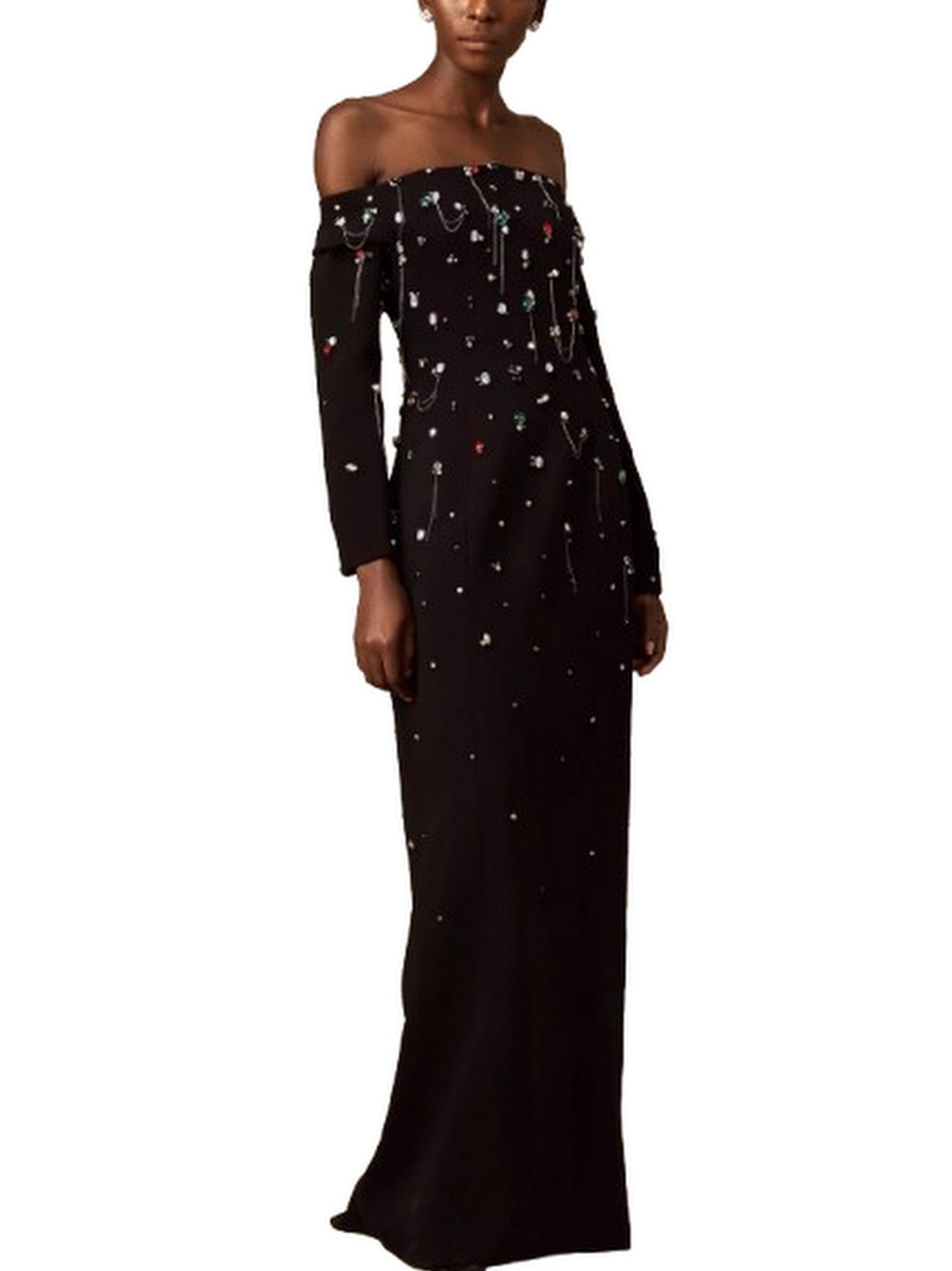 Off-The-Shoulder Dress with Rhinestones and Chains - M - Dresses