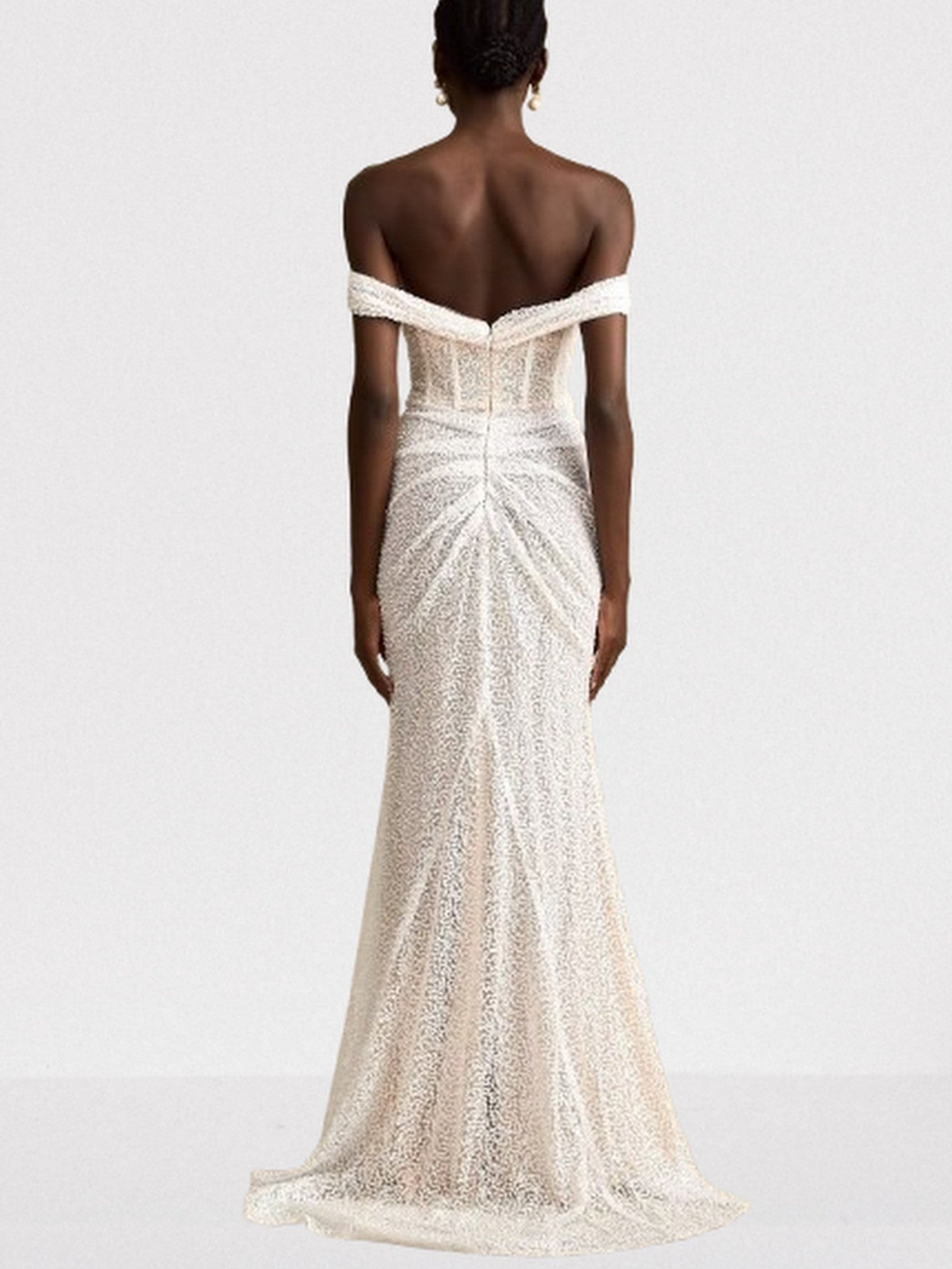 Off-The-Shoulder Long Sequined Corset White Dress - Dresses