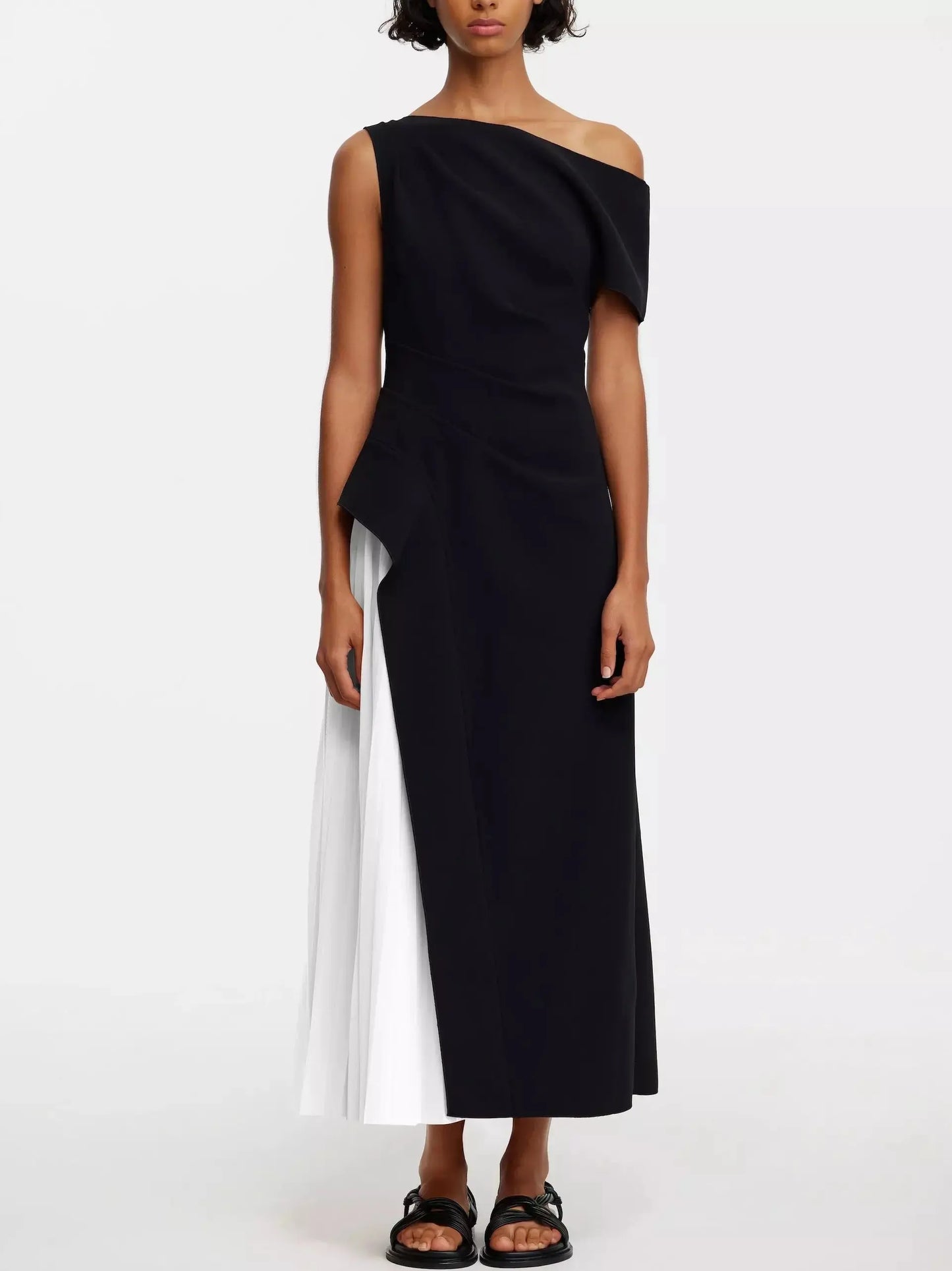 One-Shoulder Bicolor-Contrast Dress - Dresses