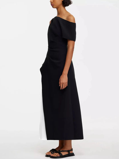 One-Shoulder Bicolor-Contrast Dress - Dresses