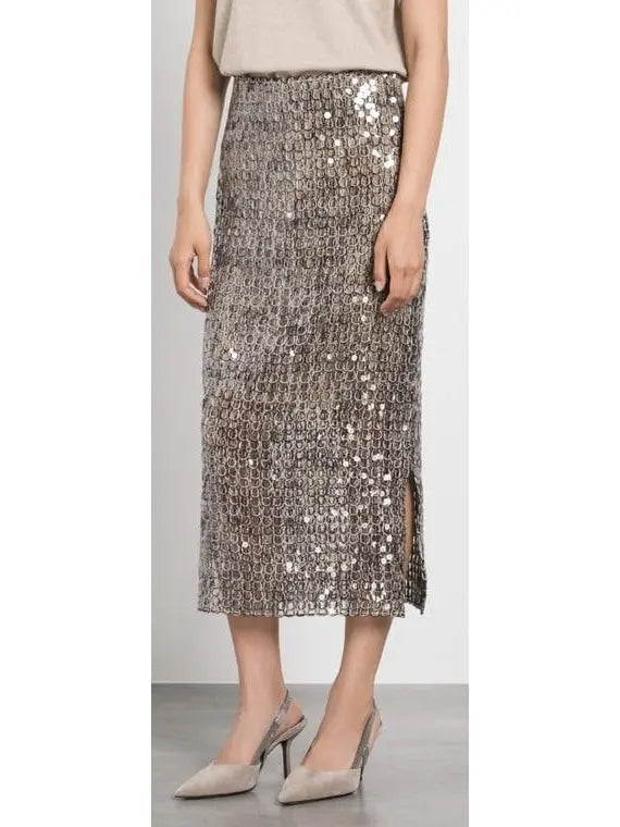 Open-Knit Sequined Midi Skirt - Skirts