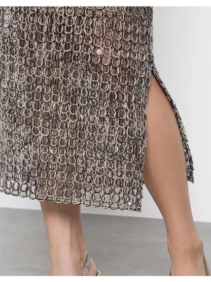 Open-Knit Sequined Midi Skirt - Skirts