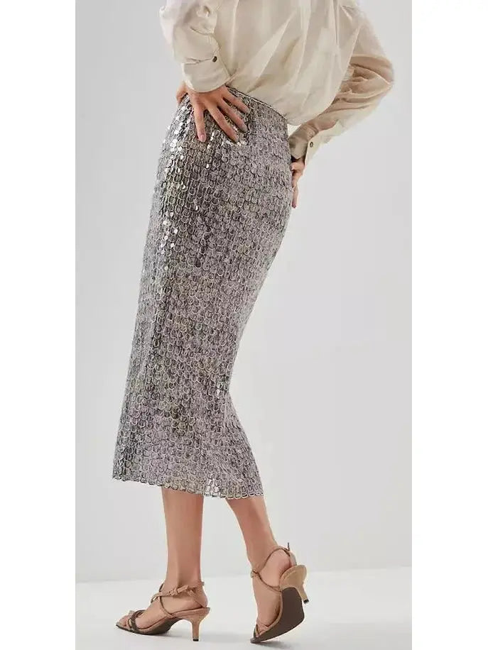 Open-Knit Sequined Midi Skirt - Skirts