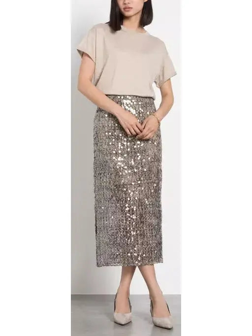 Open-Knit Sequined Midi Skirt - Skirts