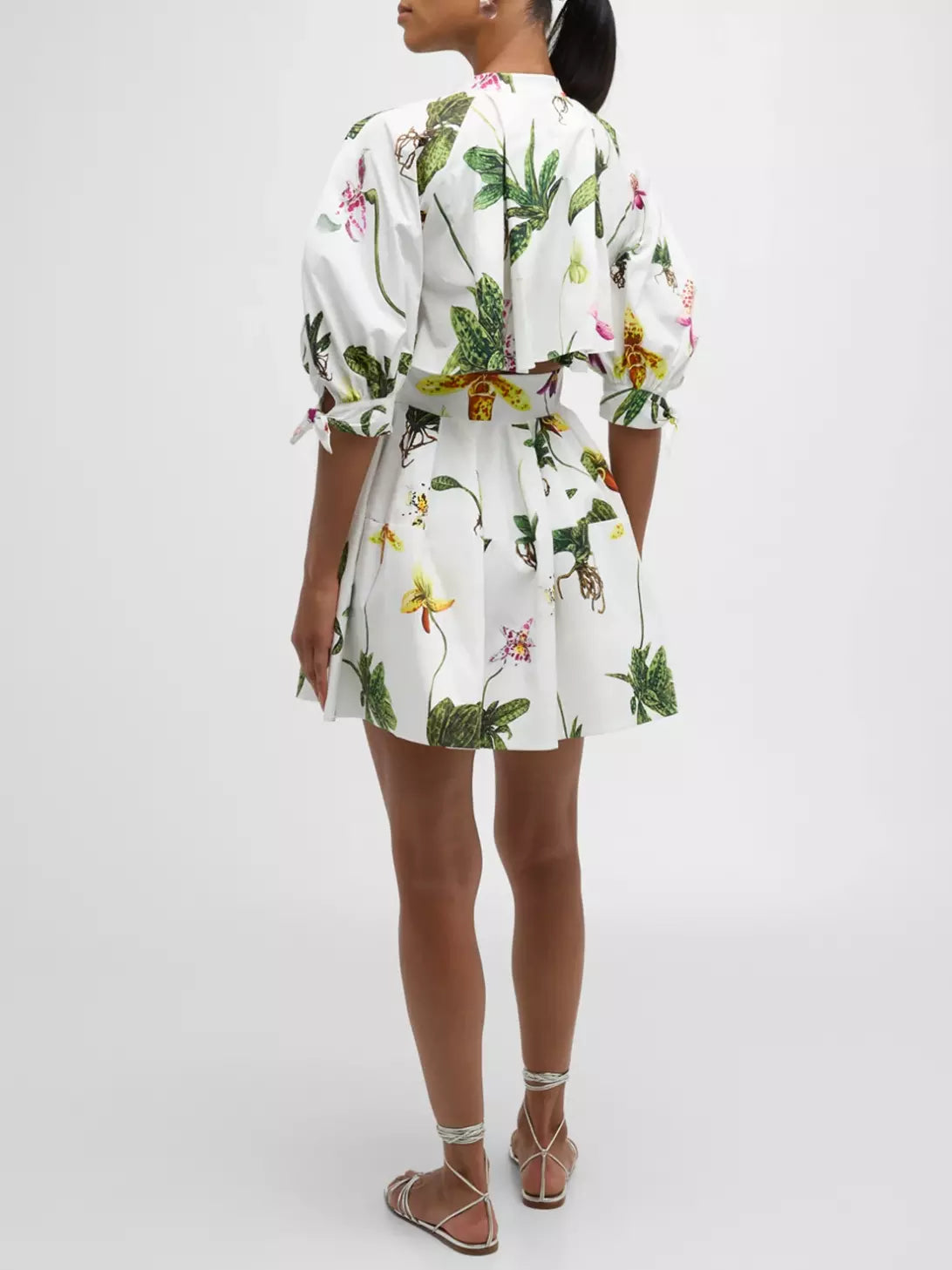 Orchid-Print Open-Back Mini Shirt-Dress - Dresses