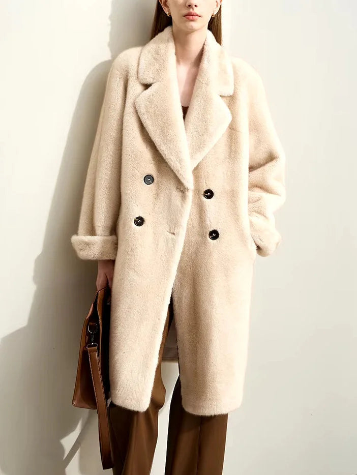 Oversize Faux-Fur Double-Breasted Midi Coat - Coats
