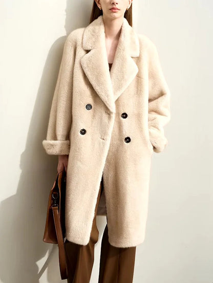 Oversize Faux-Fur Double-Breasted Midi Coat - Coats