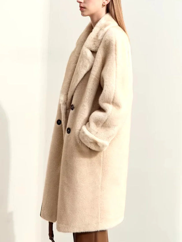 Oversize Faux-Fur Double-Breasted Midi Coat - Coats