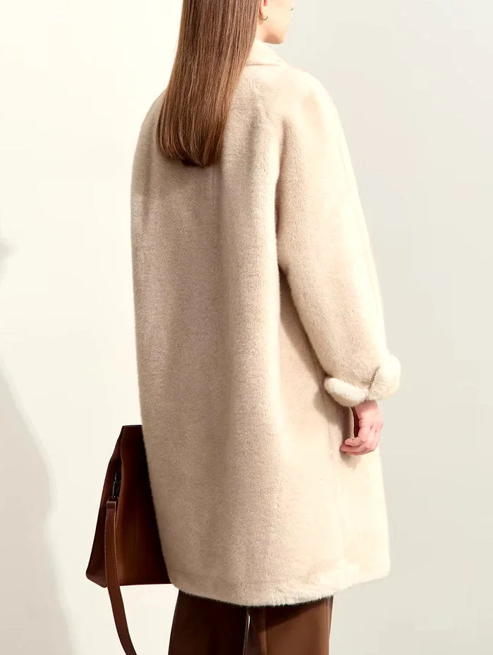 Oversize Faux-Fur Double-Breasted Midi Coat - Coats