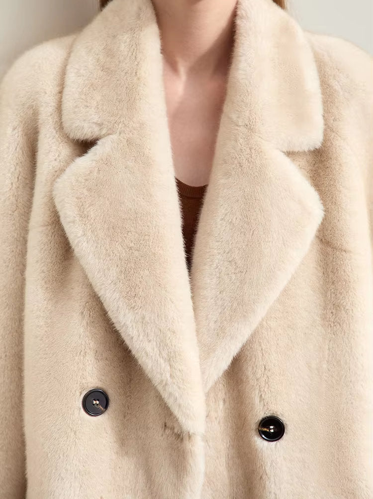 Oversize Faux-Fur Double-Breasted Midi Coat - Coats