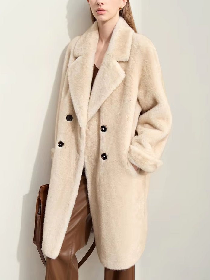 Oversize Faux-Fur Double-Breasted Midi Coat - Coats