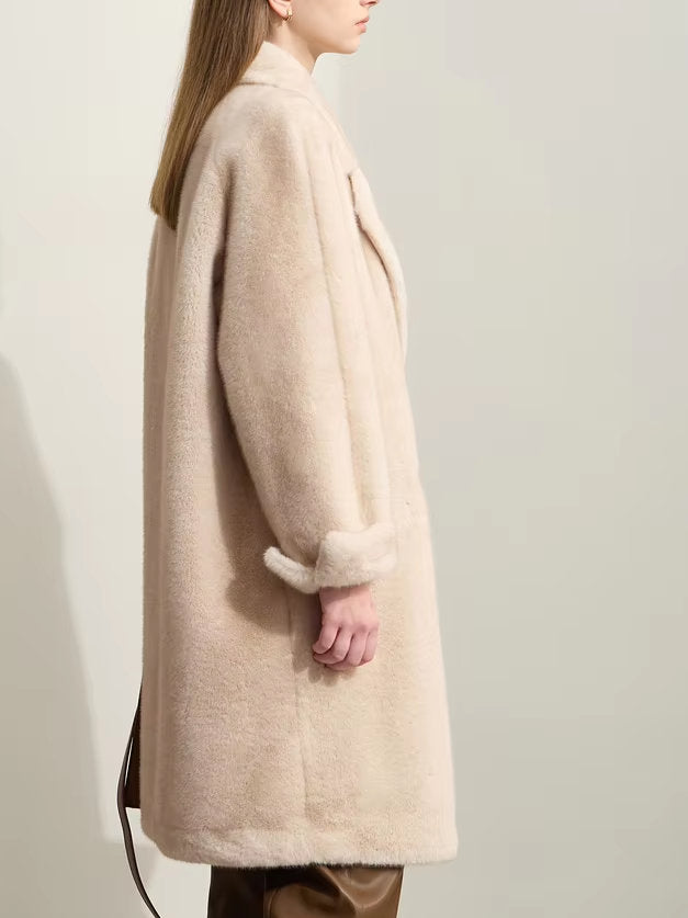 Oversize Faux-Fur Double-Breasted Midi Coat - Coats