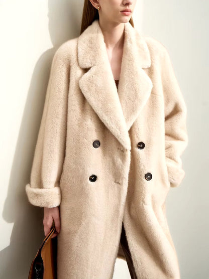 Oversize Faux-Fur Double-Breasted Midi Coat - Coats