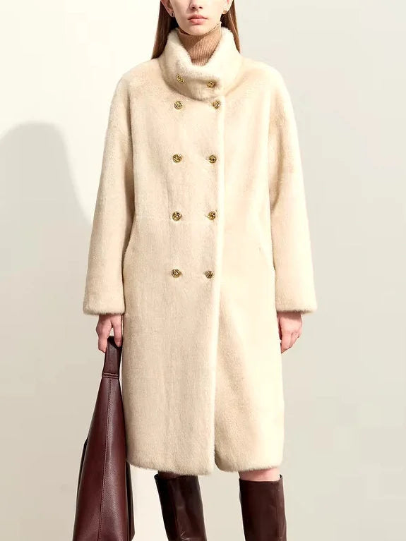 Oversize Faux-Fur High-Neck Long Peacoat - Coats